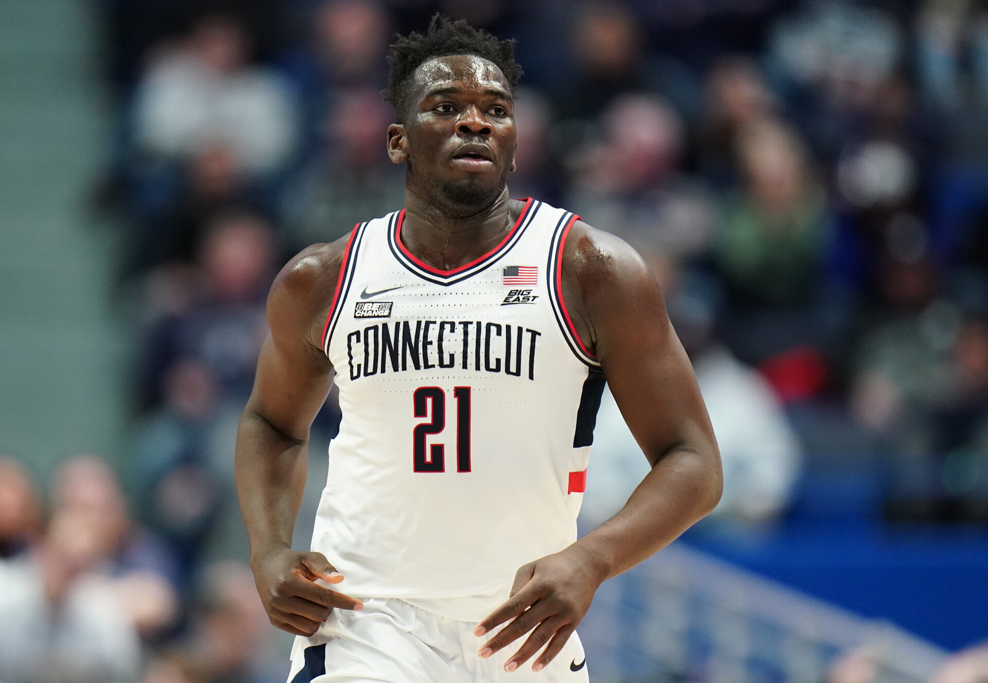 UConn Huskies forward Adama Sanogo (21) returns up court against the DePaul Blue Demons in the second half at XL Center.