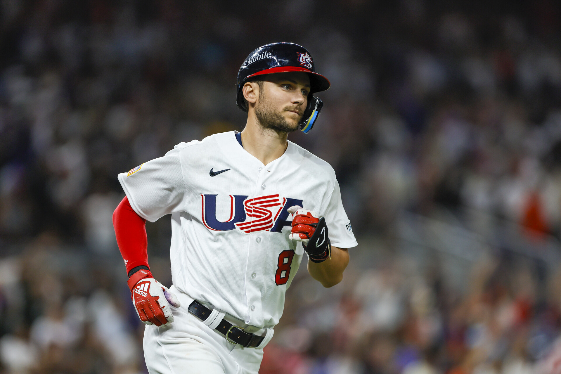 USA shortstop Trea Turner (8) circles the bases after hitting a home run during the second inning against Cuba at LoanDepot Park.
