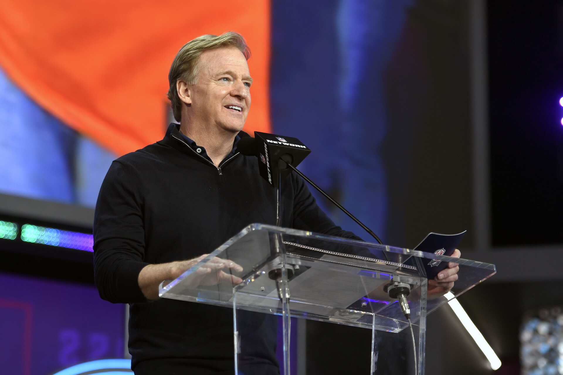 NFL Commission Roger Goodell speaks during round four of the 2022 NFL Draft on April 30, 2022 in Las Vegas, Nevada.