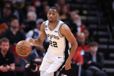 HOUSTON, TEXAS - DECEMBER 19: Malaki Branham #22 of the San Antonio Spurs in action against the Houston Rockets at Toyota Center on December 19, 2022 in Houston, Texas. NOTE TO USER: User expressly acknowledges and agrees that, by downloading and or using this photograph, User is consenting to the terms and conditions of the Getty Images License Agreement. (Photo by