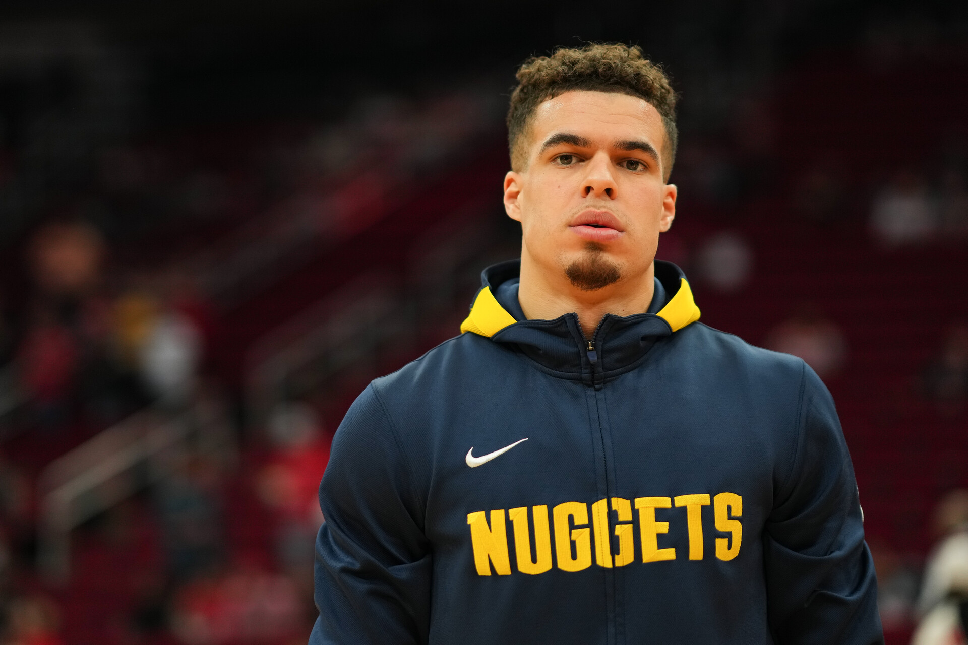 Michael Porter Jr. #1 of the Denver Nuggets looks on prior to the game against the Houston Rockets at Toyota Center on April 04, 2023 in Houston, Texas.