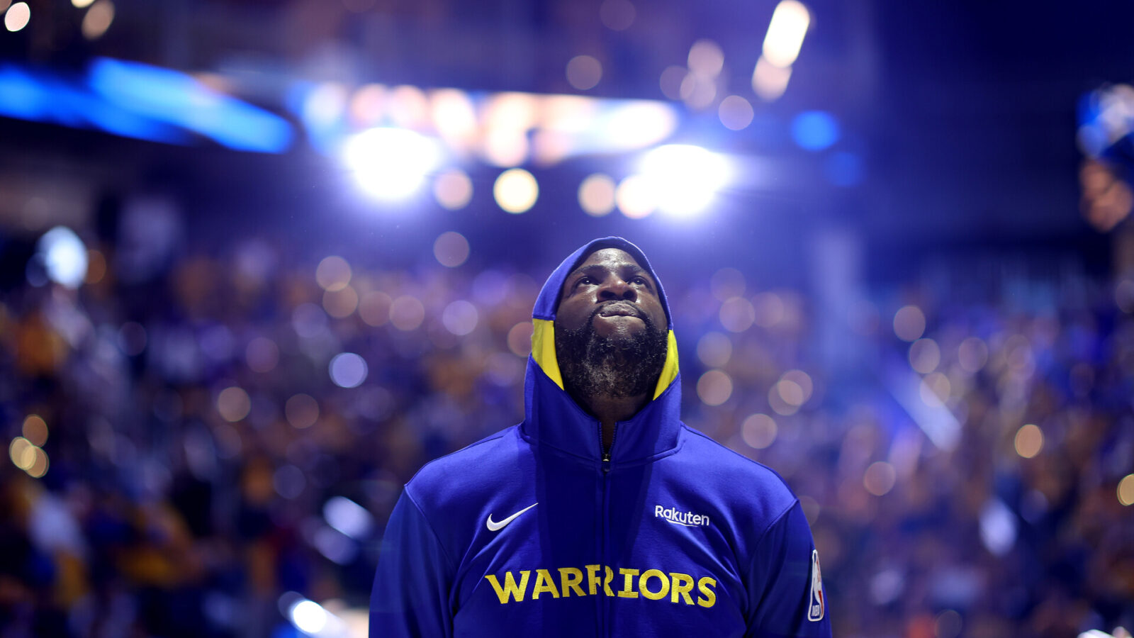Draymond Green #23 of the Golden State Warriors stands on the court before their game against the Sacramento Kings in Game Four of the Western Conference First Round Playoffs at Chase Center on April 23, 2023 in San Francisco, California.