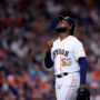 Houston Astros starting pitcher Cristian Javier (53) walks to the dugout after returing the side during the game against the Chicago White Sox at Minute Maid Park.