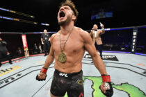 JACKSONVILLE, FLORIDA - MAY 09: Henry Cejudo celebrates after his knockout victory over Dominick Cruz in their UFC bantamweight championship fight during the UFC 249 event at VyStar Veterans Memorial Arena on May 09, 2020 in Jacksonville, Florida.