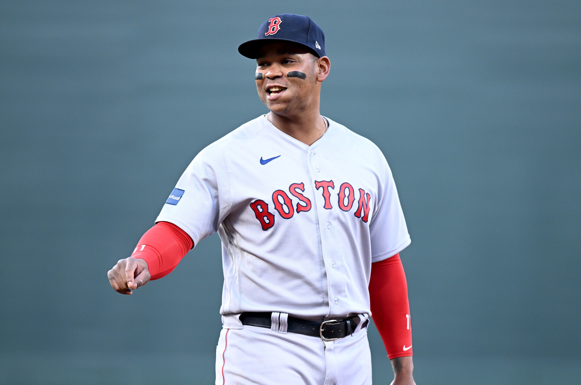 Rafael Devers #11 of the Boston Red Sox plays third base against the Baltimore Orioles at Oriole Park at Camden Yards on April 24, 2023 in Baltimore, Maryland.