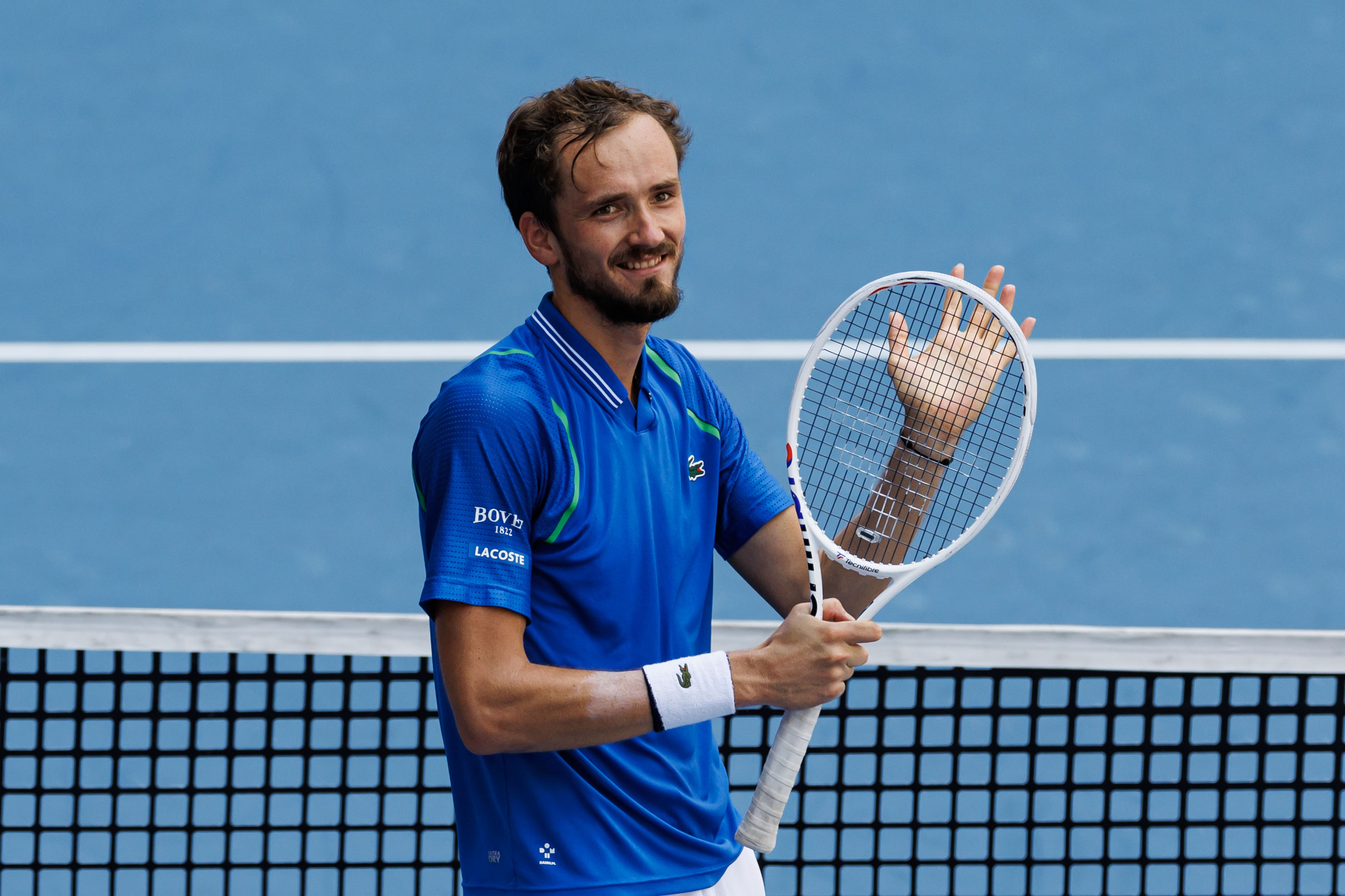 Daniil Medvedev celebrates his victory over Jannik Sinner (ITA) (not pictured) in the men’s singles final of the Miami Open at Hard Rock Stadium.