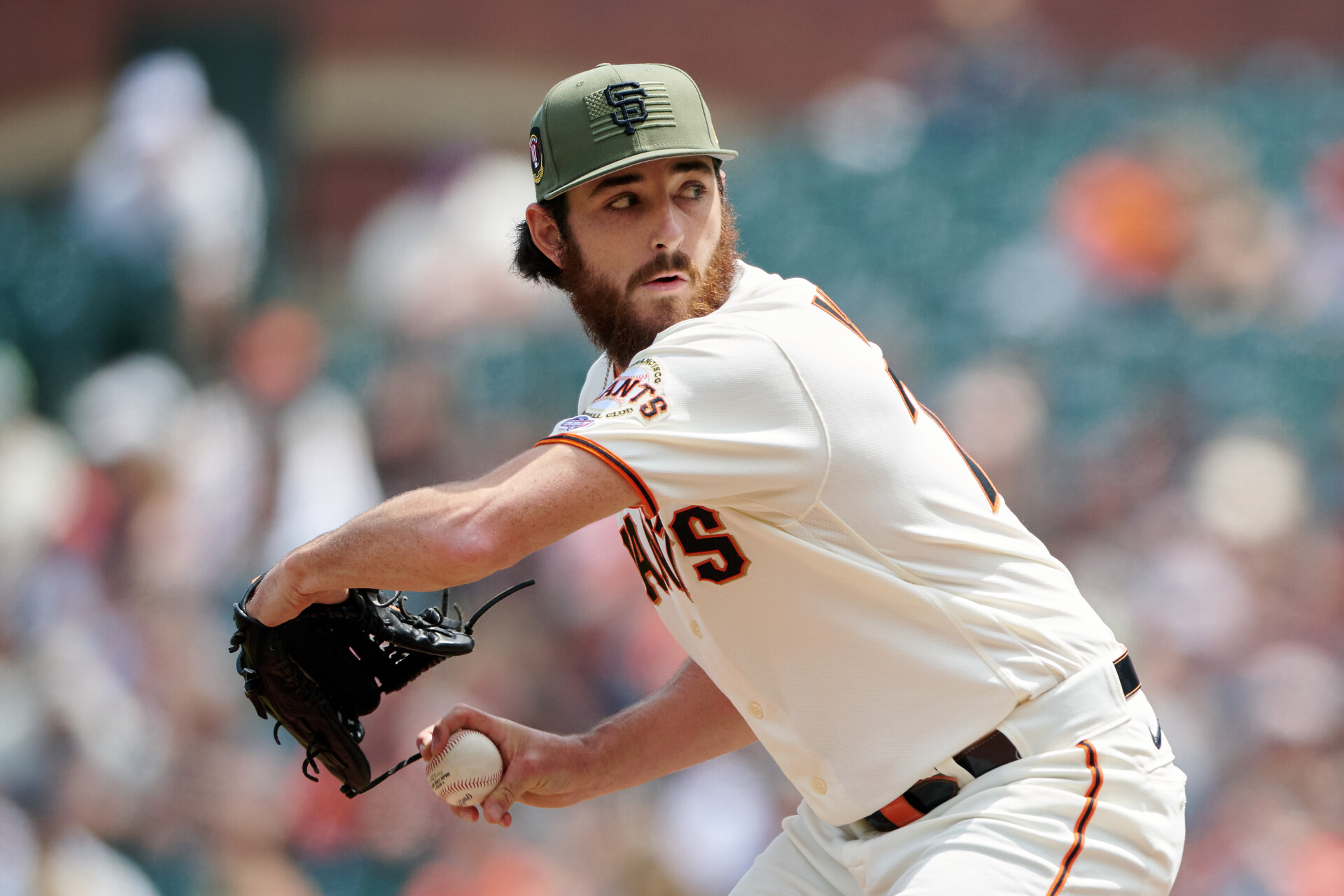 May 21, 2023; San Francisco, California, USA; San Francisco Giants pitcher Ryan Walker (74) throws a pitch against the Miami Marlins during the sixth inning at Oracle Park.