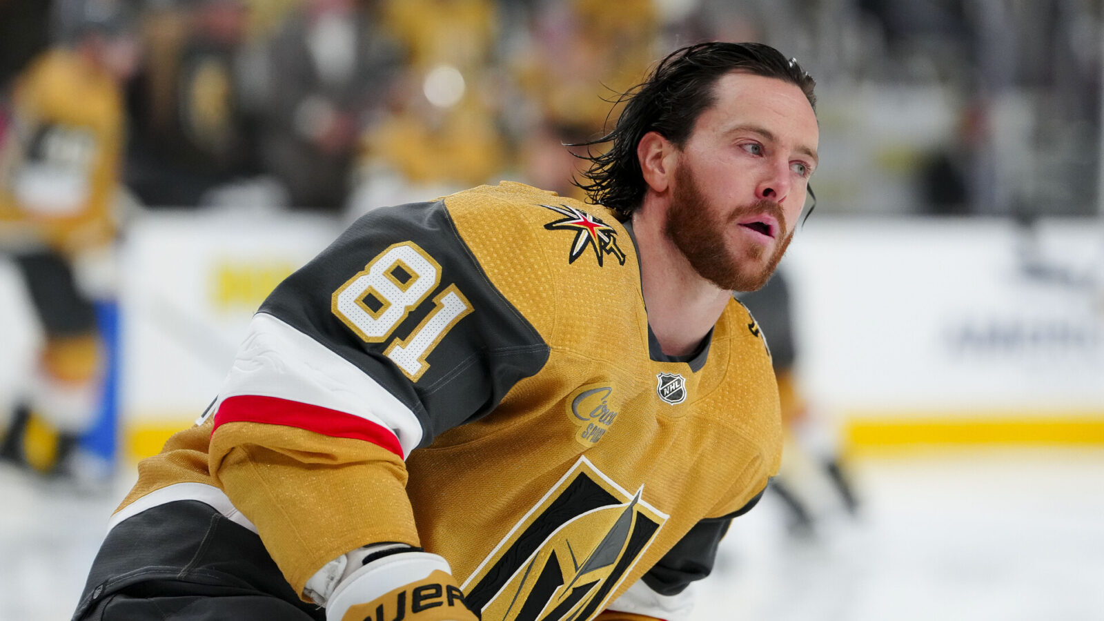Vegas Golden Knights right wing Jonathan Marchessault (81) skates in warm-ups prior to the game against the Dallas Stars in game five of the Western Conference Finals of the 2023 Stanley Cup Playoffs at T-Mobile Arena.