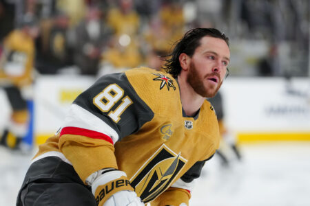 Vegas Golden Knights right wing Jonathan Marchessault (81) skates in warm-ups prior to the game against the Dallas Stars in game five of the Western Conference Finals of the 2023 Stanley Cup Playoffs at T-Mobile Arena.
