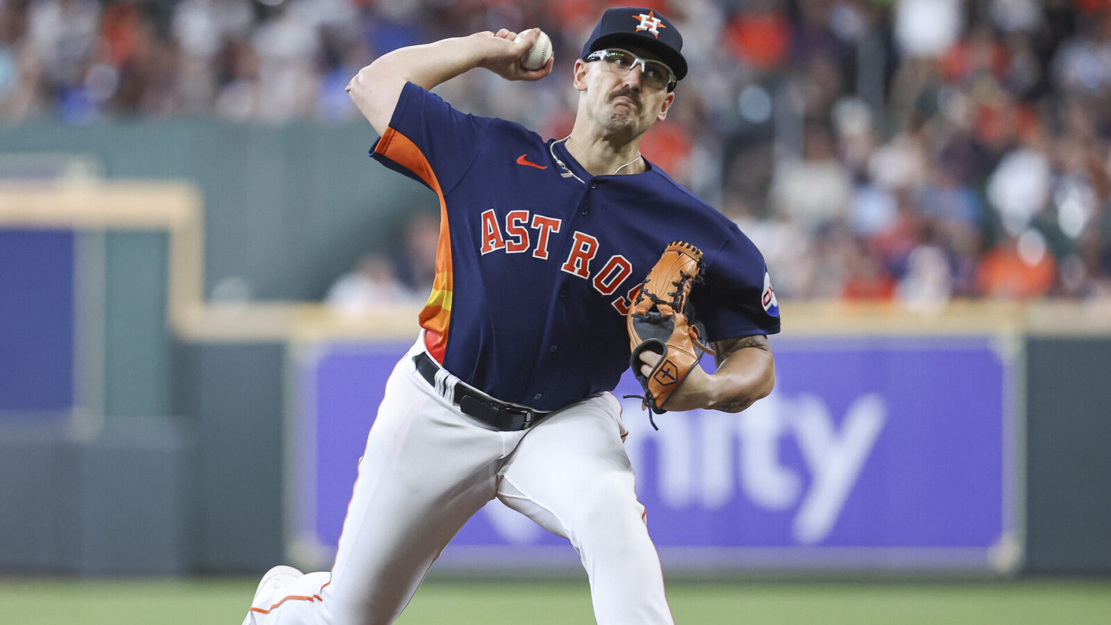 Jun 4, 2023; Houston, Texas, USA; Houston Astros starting pitcher J.P. France (68) delivers a pitch during the fourth inning against the Los Angeles Angels at Minute Maid Park.