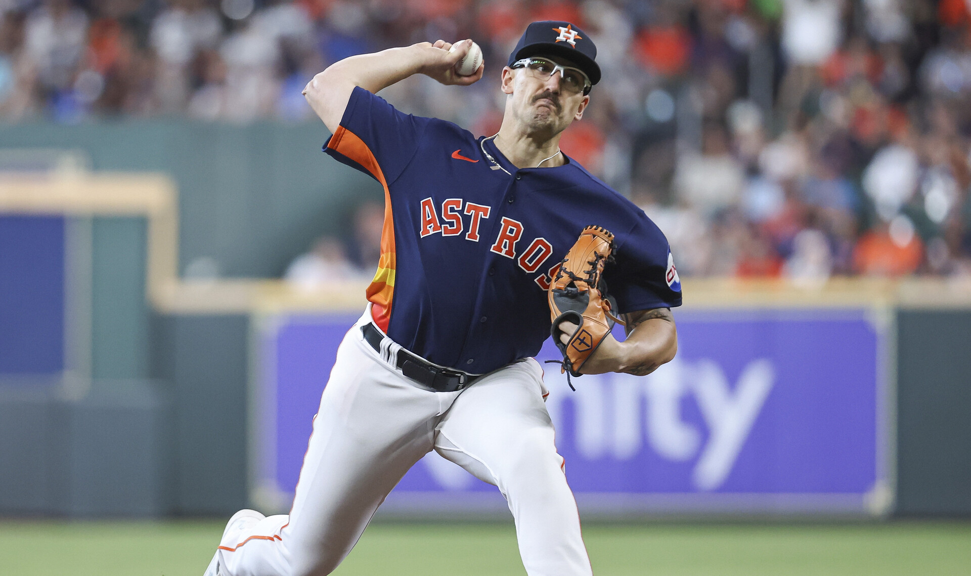 Jun 4, 2023; Houston, Texas, USA; Houston Astros starting pitcher J.P. France (68) delivers a pitch during the fourth inning against the Los Angeles Angels at Minute Maid Park.