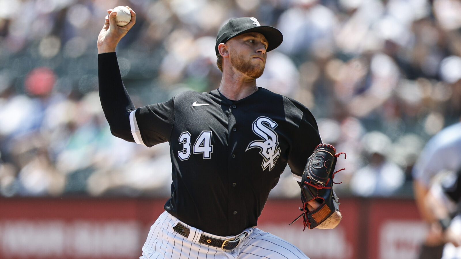 Jun 10, 2023; Chicago, Illinois, USA; Chicago White Sox starting pitcher Michael Kopech (34) pitches against the Miami Marlins during the first inning at Guaranteed Rate Field.