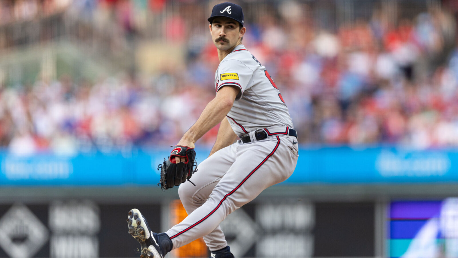 Jun 20, 2023; Philadelphia, Pennsylvania, USA; Atlanta Braves starting pitcher Spencer Strider (99) throws a pitch during the second inning against the Philadelphia Phillies at Citizens Bank Park.
