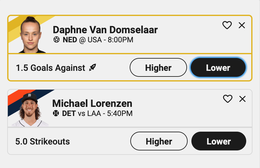underdog fantasy pick-em with two player props. 