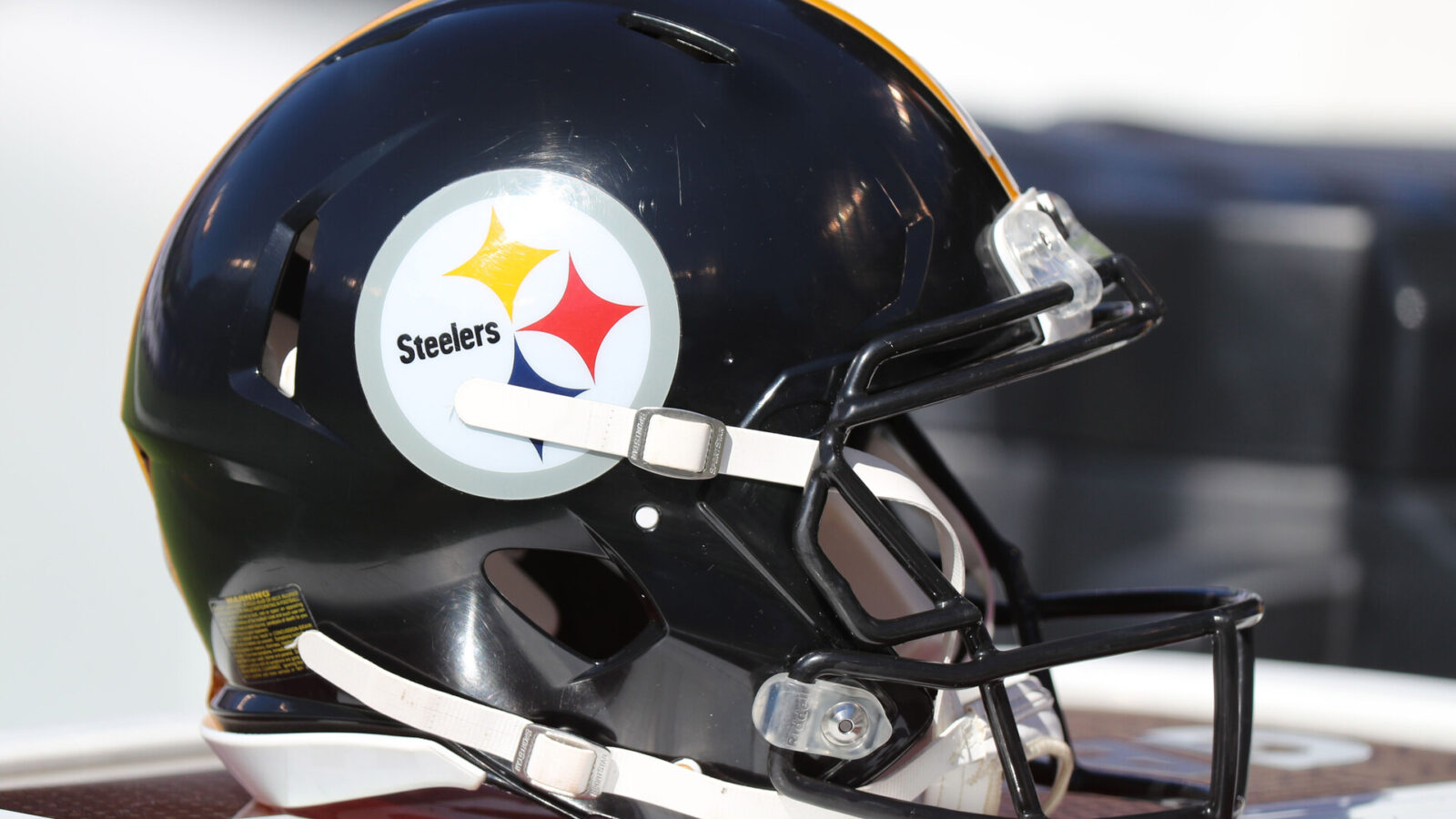 Pittsburgh Steelers helmet awaits use prior to the game against the Baltimore Ravens at M&T Bank Stadium.