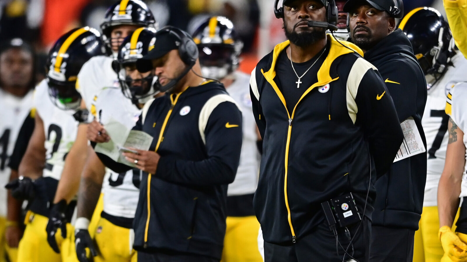 Sep 22, 2022; Cleveland, Ohio, USA; Pittsburgh Steelers head coach Mike Tomlin stands on the sideline during the fourth quarter against the Cleveland Browns at FirstEnergy Stadium.