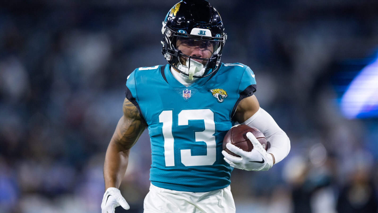 Jacksonville Jaguars wide receiver Christian Kirk (13) against the Los Angeles Chargers during a wild card playoff game at TIAA Bank Field.