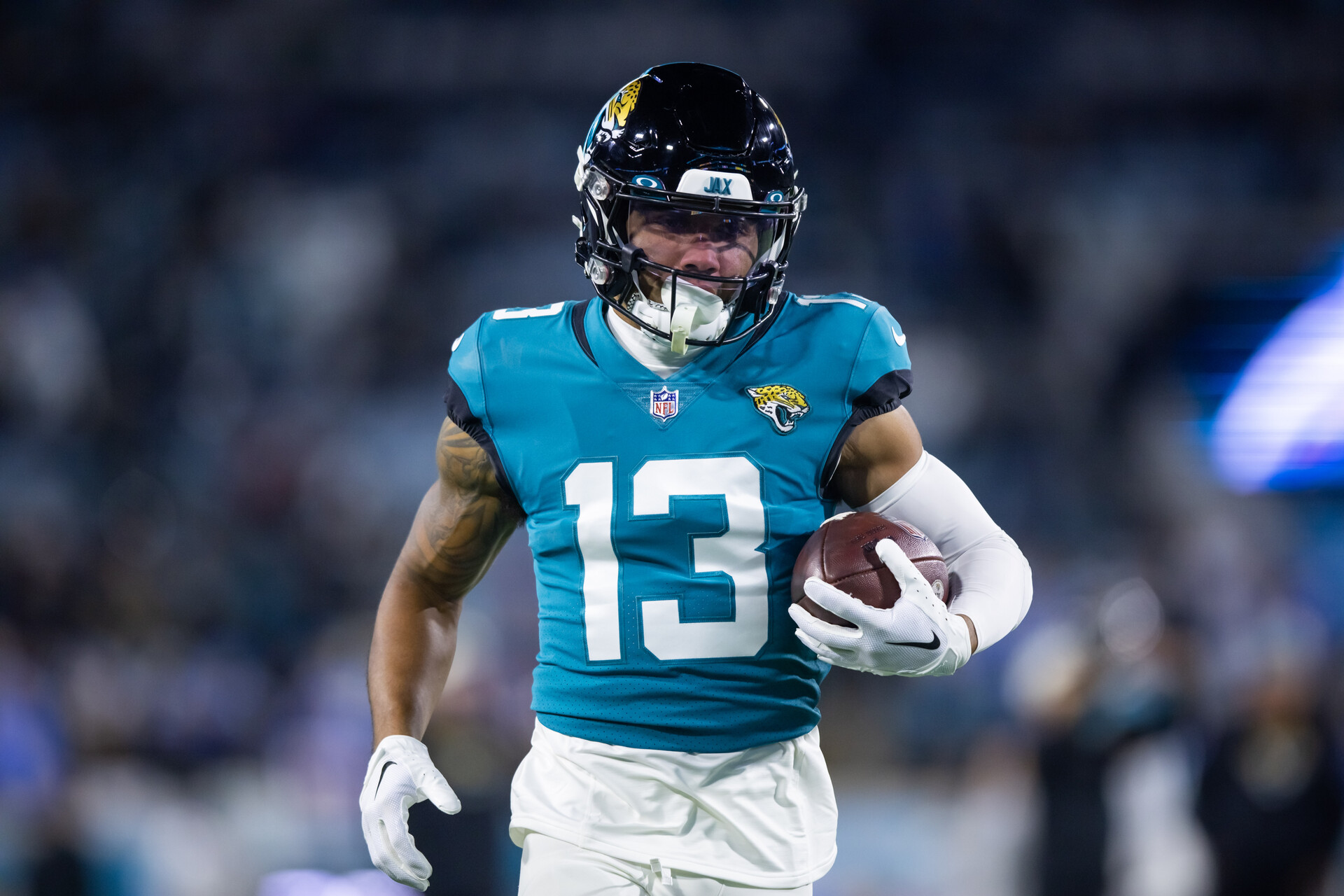 Jacksonville Jaguars wide receiver Christian Kirk (13) against the Los Angeles Chargers during a wild card playoff game at TIAA Bank Field.