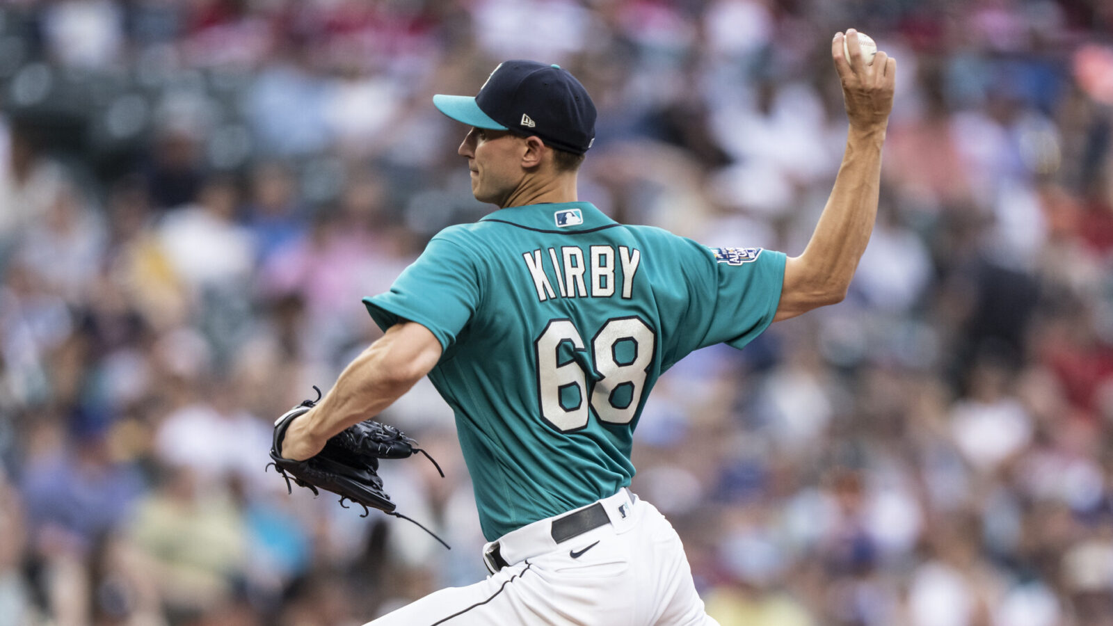 Jul 15, 2023; Seattle, Washington, USA; Seattle Mariners starter George Kirby (68) delivers a pitch during the fourth inning against the Detroit Tigers at T-Mobile Park