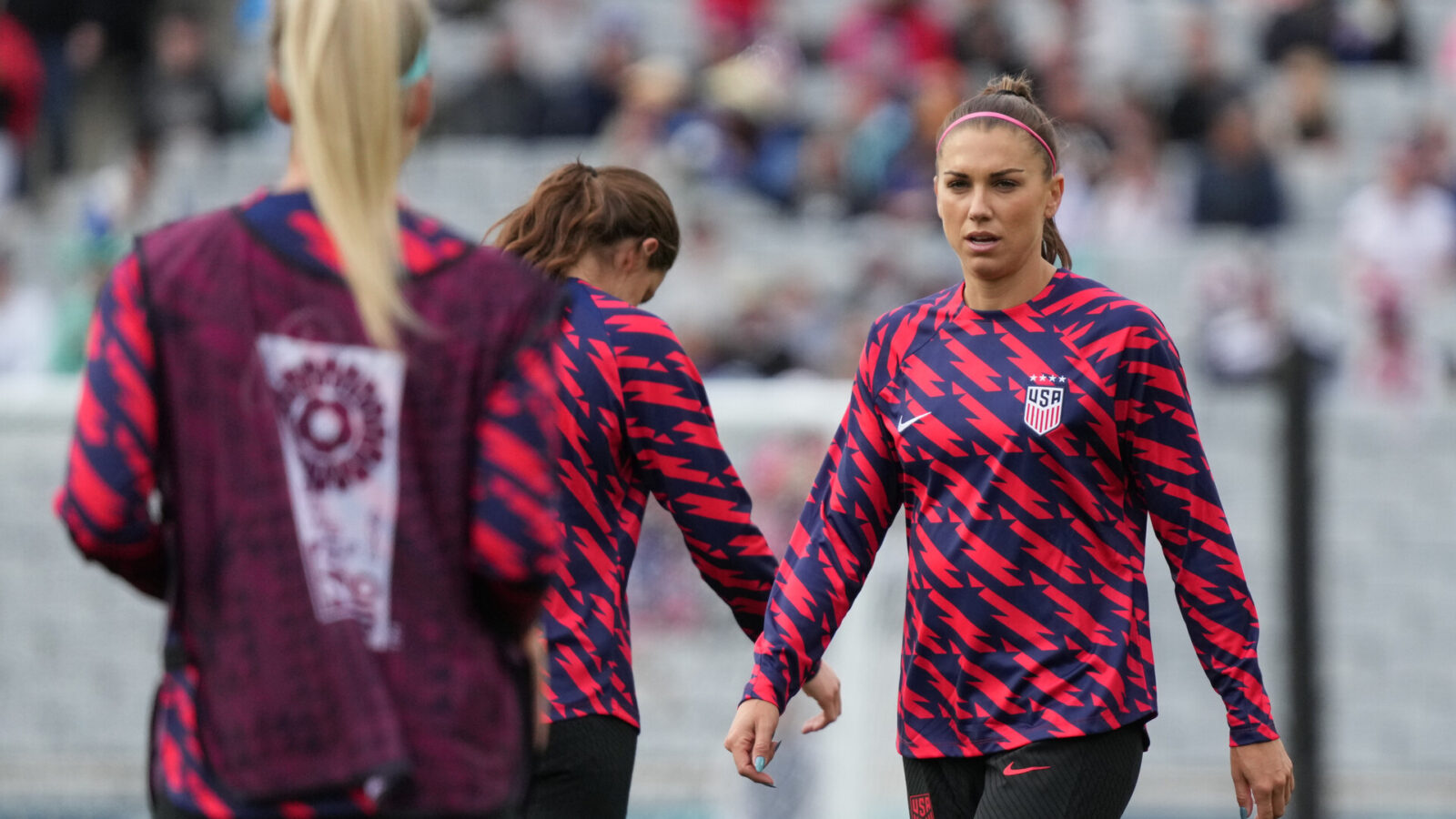 USA forward Alex Morgan (13) warms up before playing against Vietnam in a group stage match in the 2023 FIFA Women's World Cup at Eden Park.