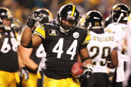 Pittsburgh Steelers running back (44) Najeh Davenport reacts to scoring a first quarter touchdown against the Jacksonville Jaguars during the AFC Wild Card playoff game at Heinz Field in Pittsburgh, PA.