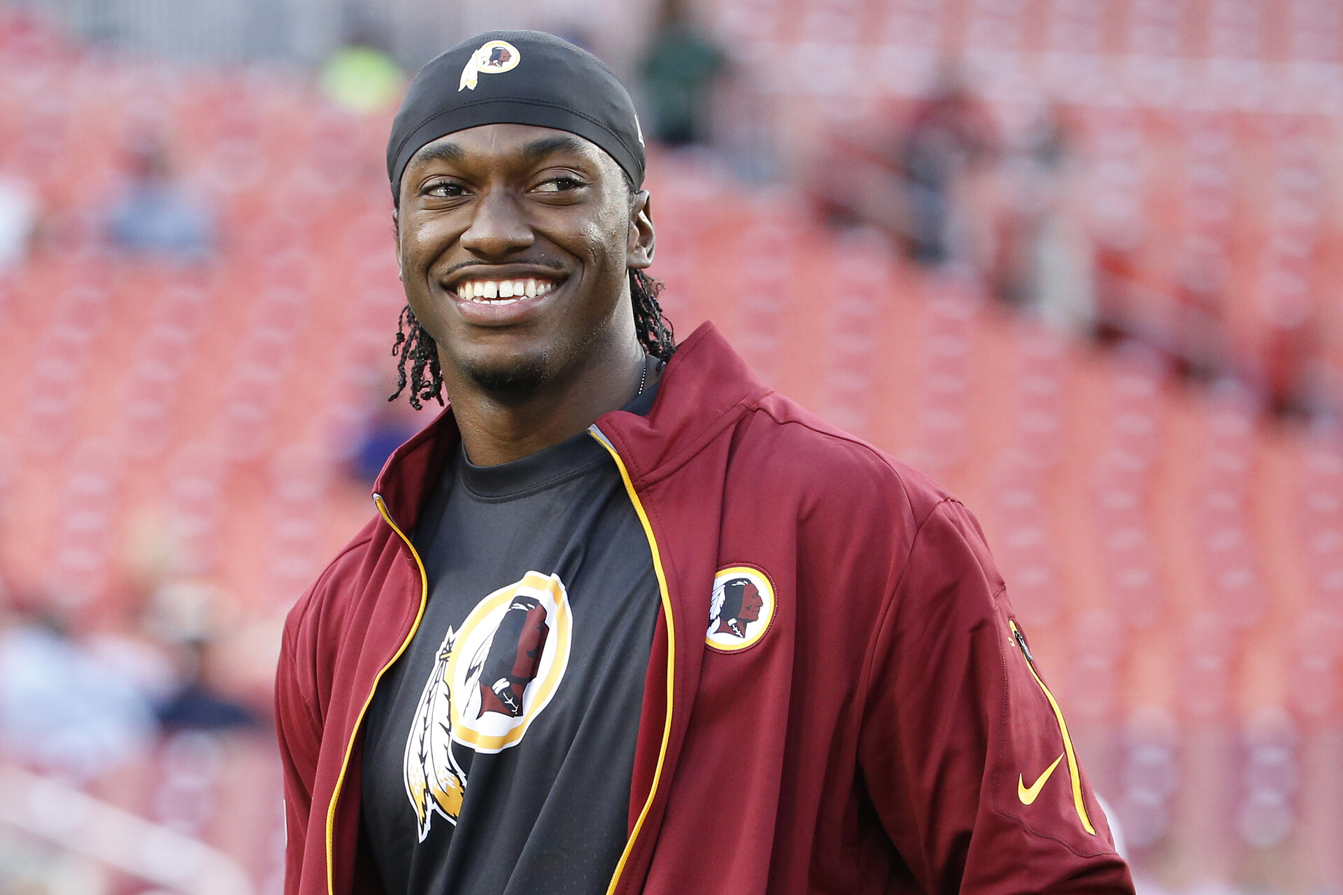 Washington Redskins quarterback Robert Griffin III (10) looks on prior to the game against the Jacksonville Jaguars at FedEx Field.