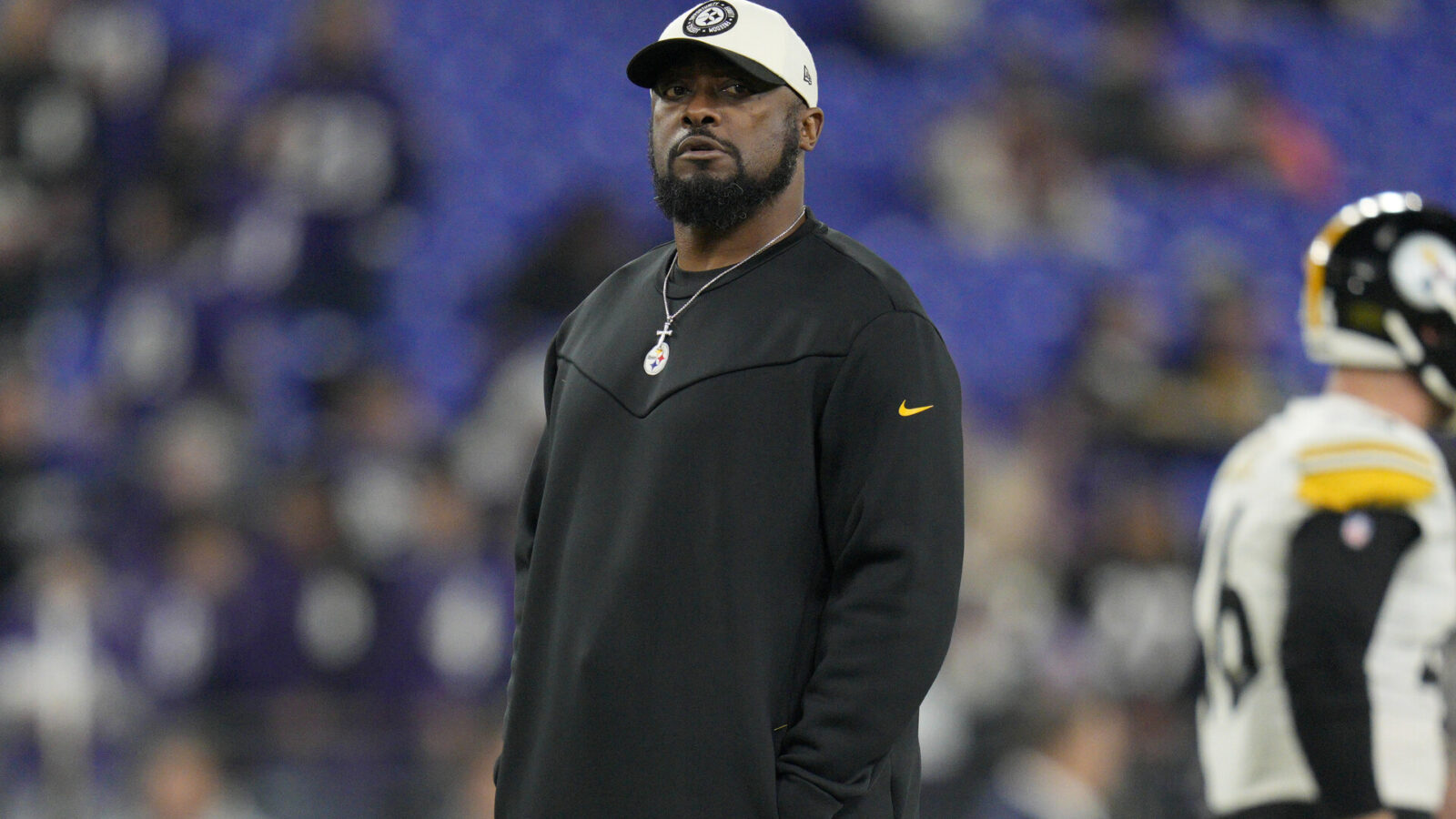 Jan 1, 2023; Baltimore, Maryland, USA; Pittsburgh Steelers head coach Mike Tomlin walks on the field before the game against the Baltimore Ravens at M&T Bank Stadium