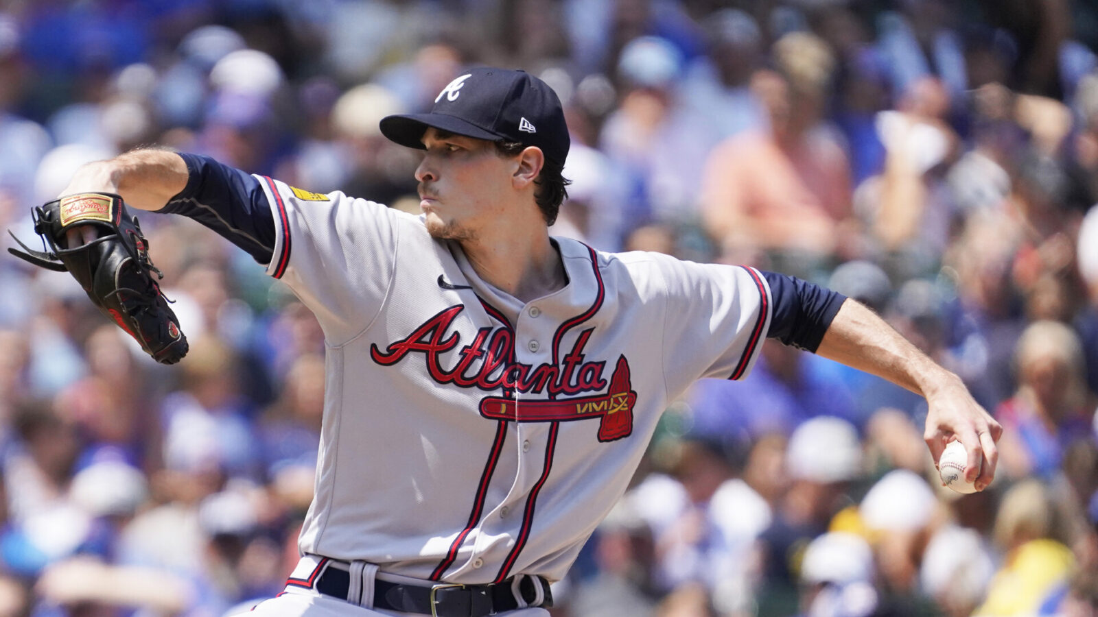 Aug 4, 2023; Chicago, Illinois, USA; Atlanta Braves starting pitcher Max Fried (54) throws the ball against the Chicago Cubs during the first inning at Wrigley Field.