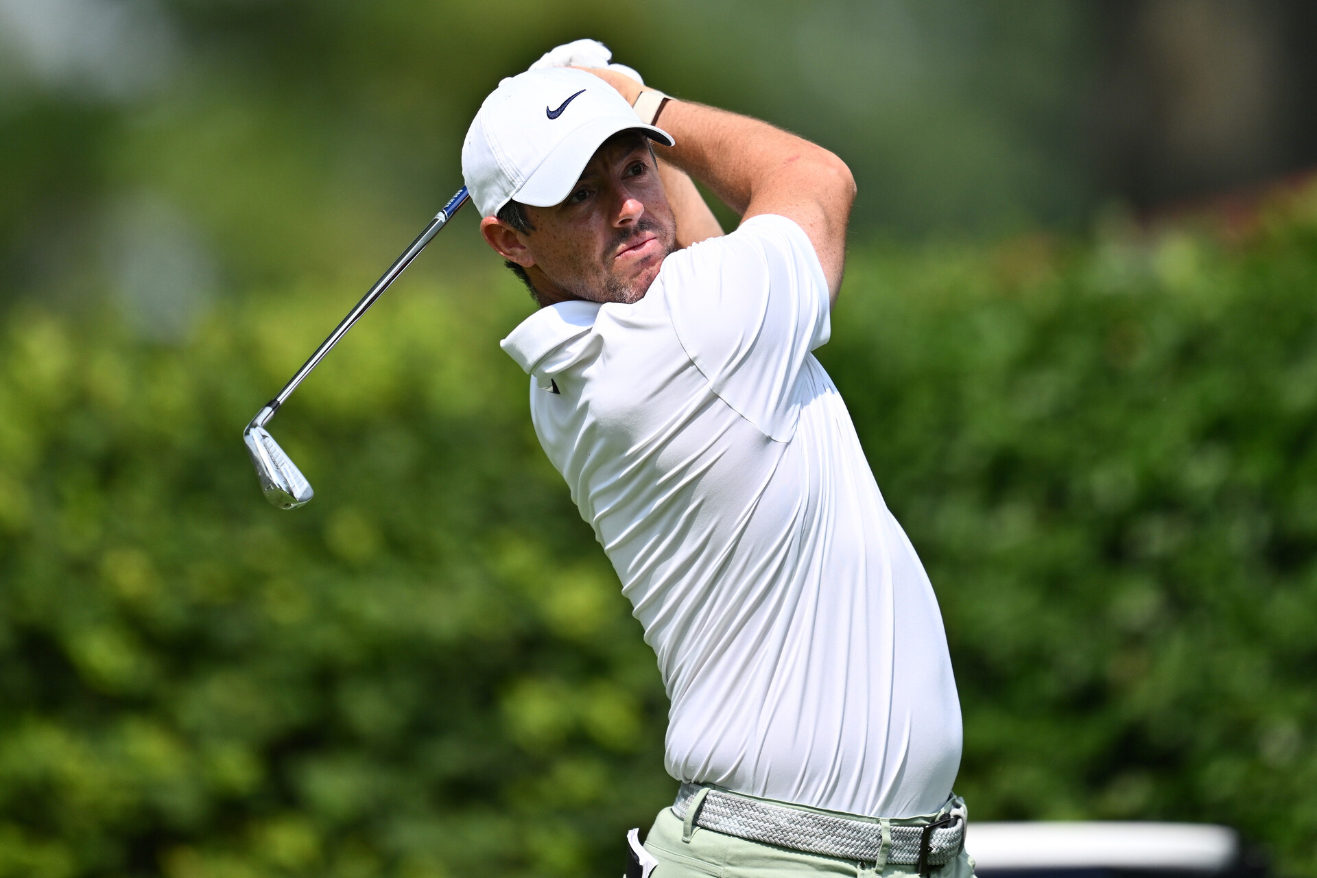 Aug 18, 2023; Olympia Fields, Illinois, USA; Rory McIlroy tees off from the12th tee during the second round of the BMW Championship golf tournament.