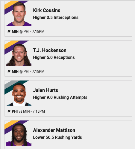 Eagles vs. Vikings player props at Underdog Fantasy for Week 2. 
