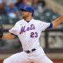 New York Mets starting pitcher David Peterson (23) delivers a pitch during the first inning against the Milwaukee Brewers at Citi Field.