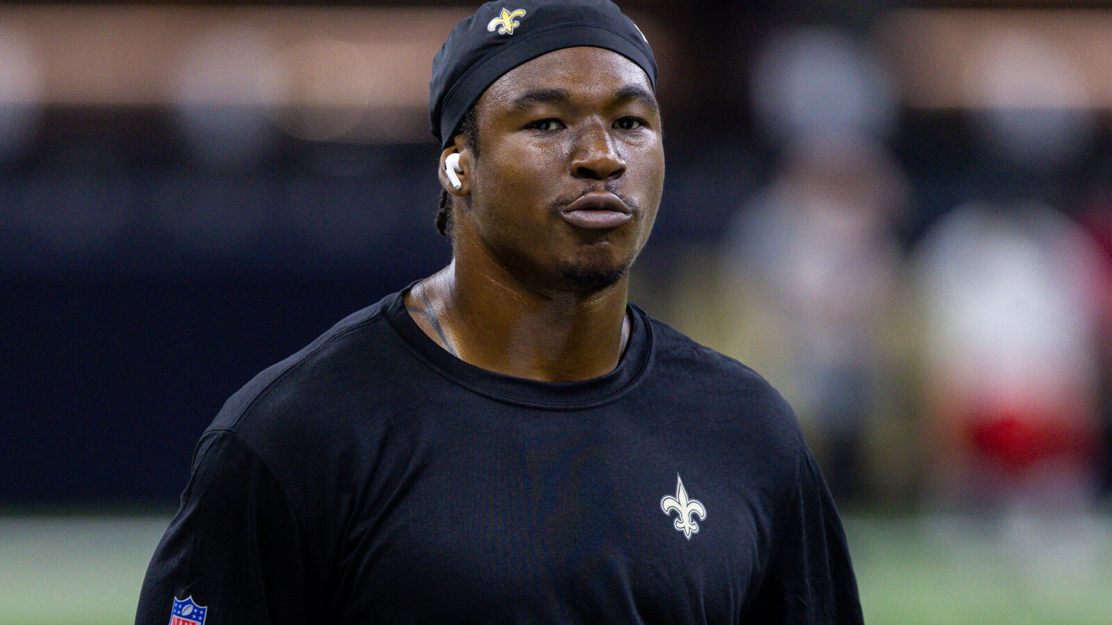 New Orleans Saints running back Jamaal Williams (30) dances as he walks the hashmarks before the game against the Kansas City Chiefs at the Caesars Superdome.