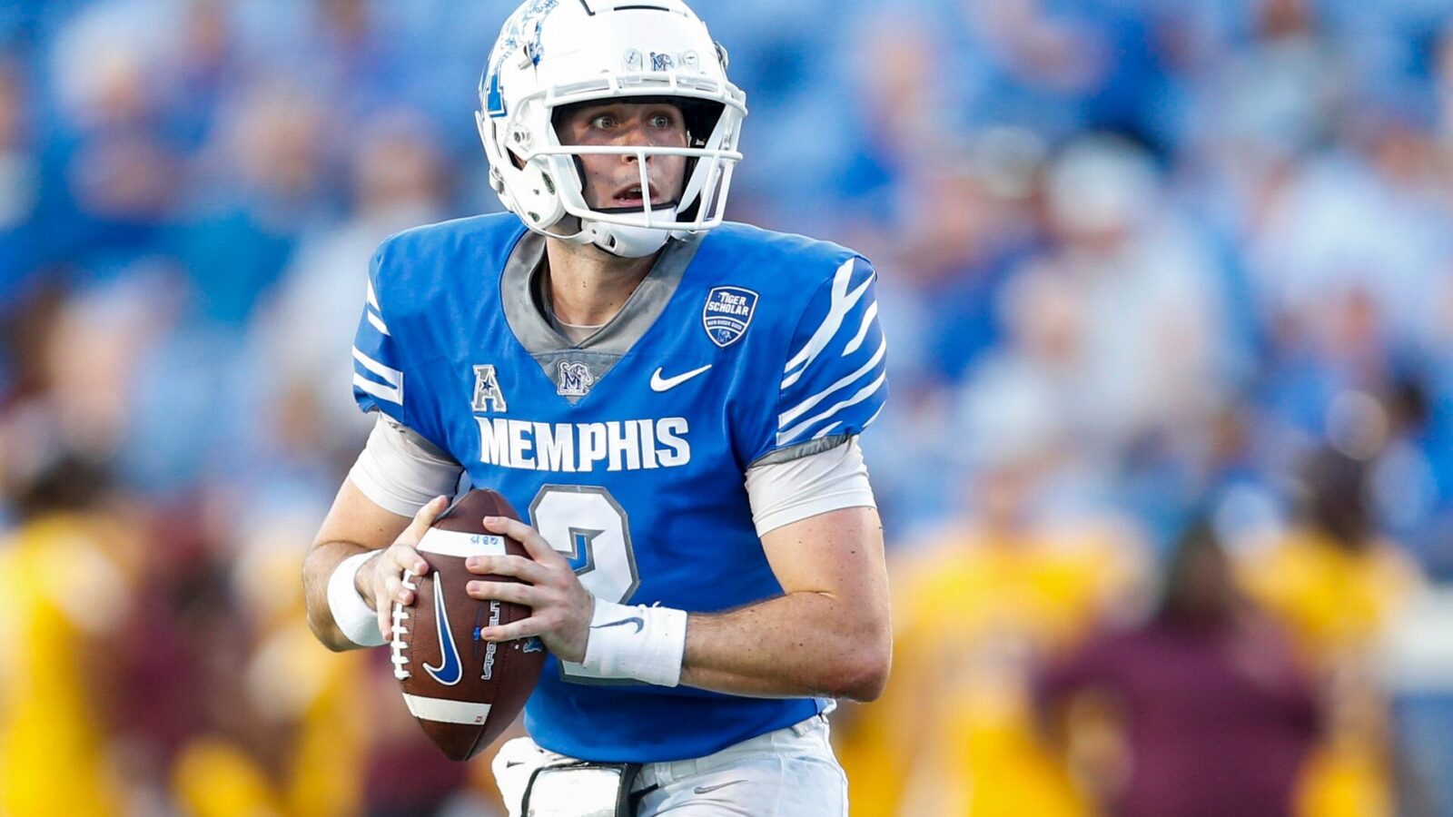 Memphis' Seth Henigan (2) looks to pass the ball during the game between the University of Memphis and Bethune-Cookman University in Memphis, Tenn., on Saturday, September 2, 2023.