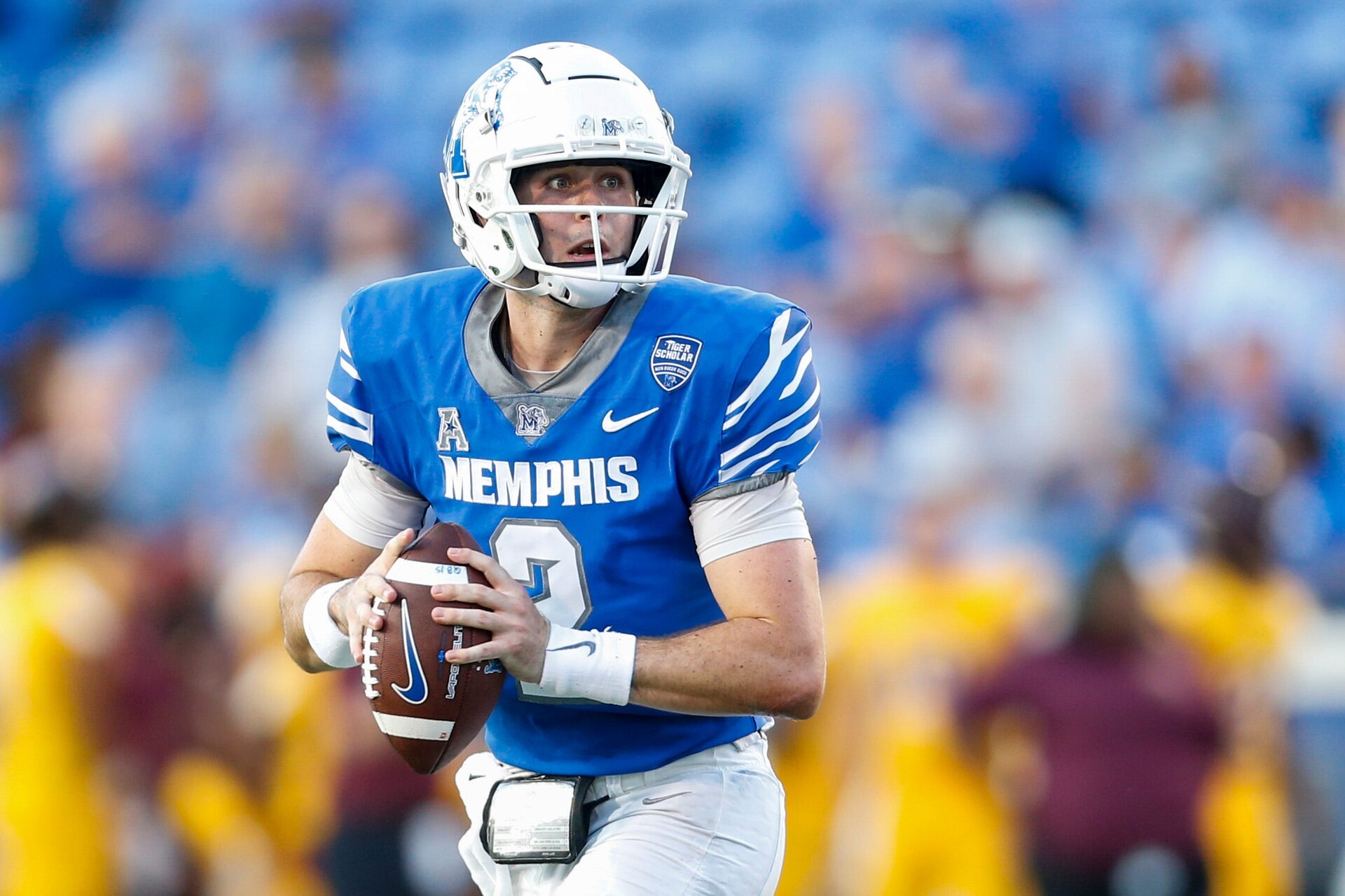 Memphis' Seth Henigan (2) looks to pass the ball during the game between the University of Memphis and Bethune-Cookman University in Memphis, Tenn., on Saturday, September 2, 2023.