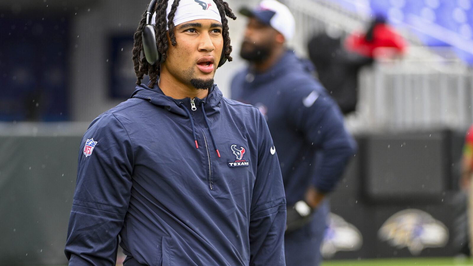 Sep 10, 2023; Baltimore, Maryland, USA; Houston Texans quarterback C.J. Stroud (7) on the field before the game against the Baltimore Ravens at M&T Bank Stadium.