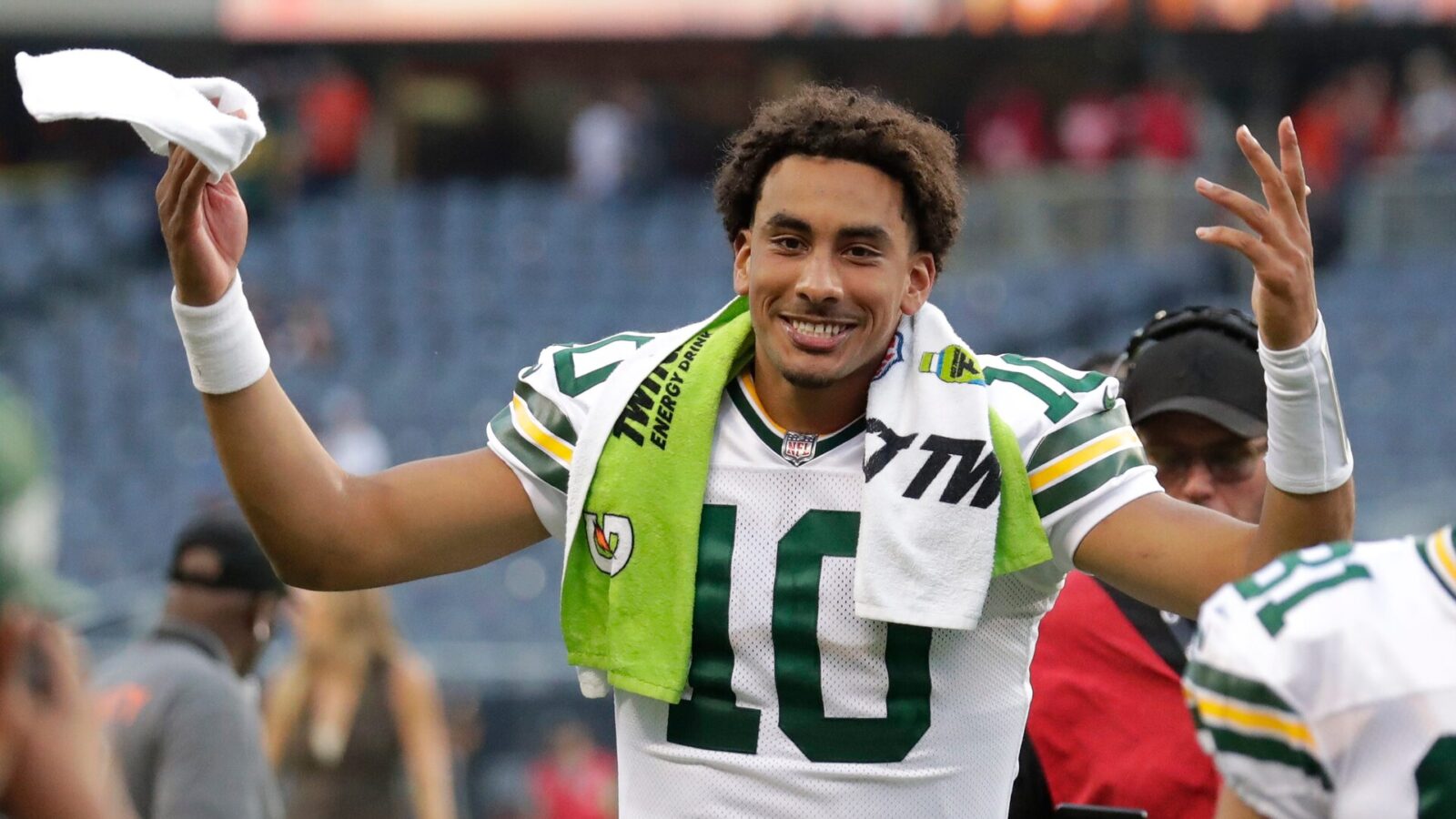 Is sports betting legal in Wisconsin? Green Bay Packers quarterback Jordan Love (10) celebrates a victory against the Chicago Bears as he leaves the field during their football game Sunday, September 10, 2023, at Soldier Field in Chicago, Ill. Green Bay won 38-20.