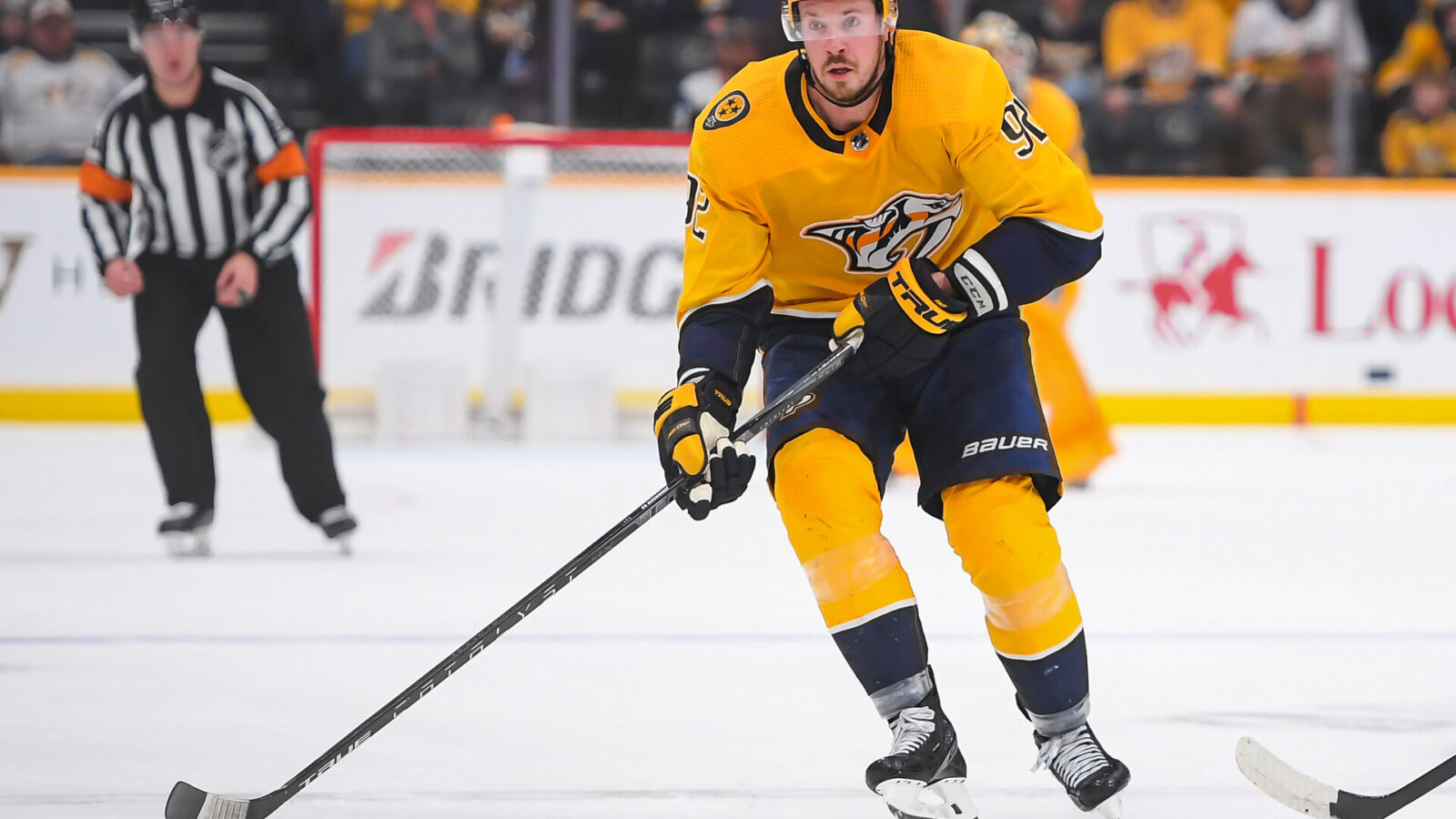 Feb 15, 2022; Nashville, Tennessee, USA; Nashville Predators center Thomas Novak (82) skates against the Washington Capitals during the third period at Bridgestone Arena.