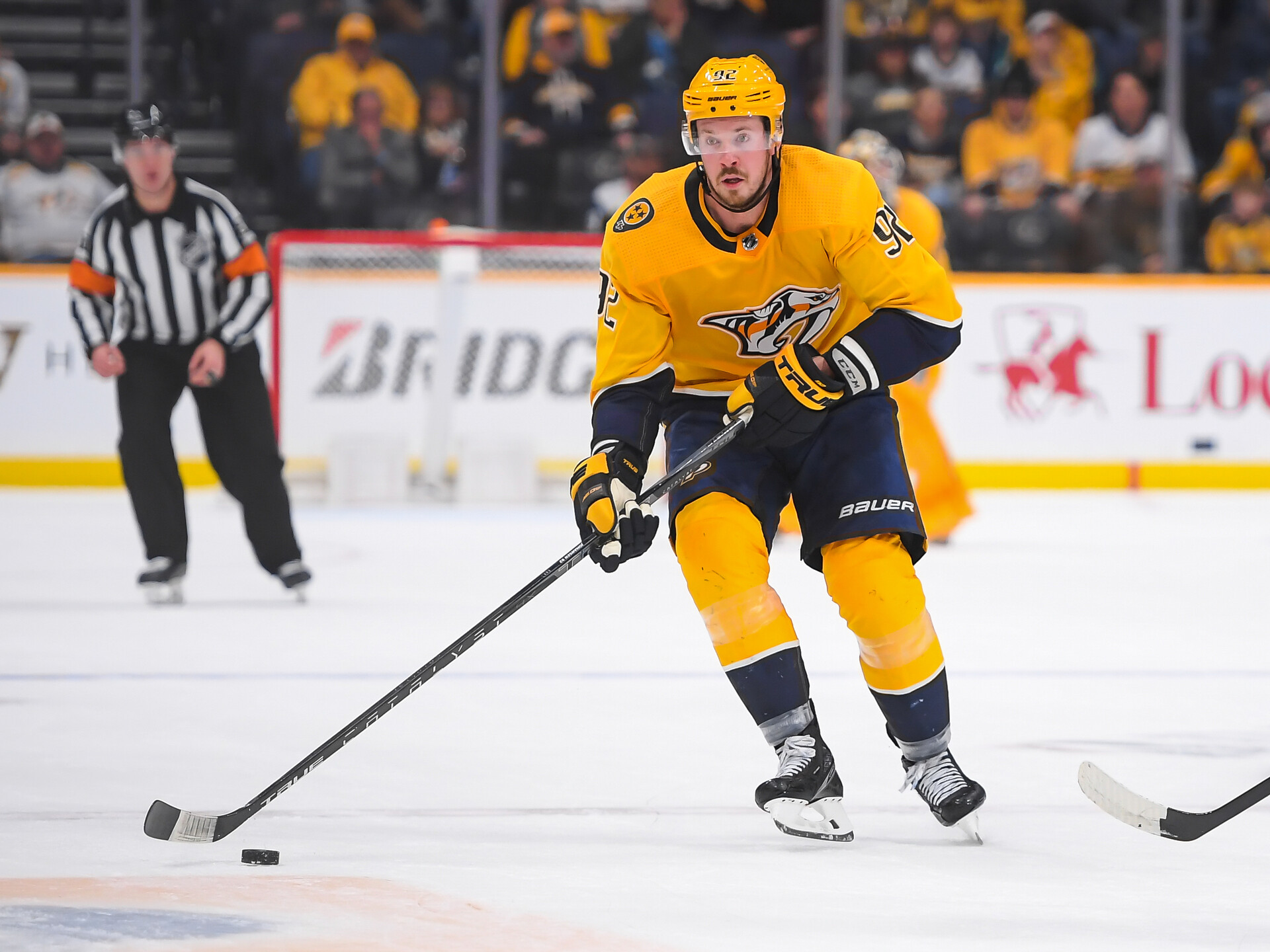 Feb 15, 2022; Nashville, Tennessee, USA; Nashville Predators center Thomas Novak (82) skates against the Washington Capitals during the third period at Bridgestone Arena.