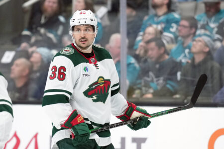 Minnesota Wild right wing Mats Zuccarello (36) during the first period against the San Jose Sharks at SAP Center at San Jose.