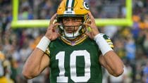 Green Bay Packers quarterback Jordan Love (10) before playing against the Detroit Lions at Lambeau Field.
