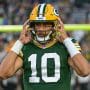 Green Bay Packers quarterback Jordan Love (10) before playing against the Detroit Lions at Lambeau Field.
