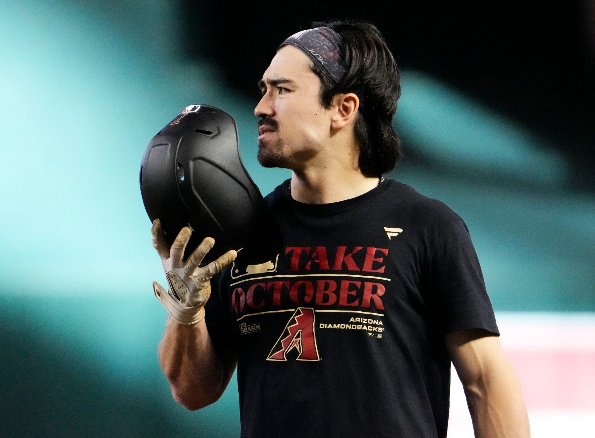 Oct 13, 2023; Phoenix, AZ, USA; Arizona Diamondbacks Corbin Carroll during a simulated game at Chase Field preparing for their NLCS matchup against the Philadelphia Phillies.