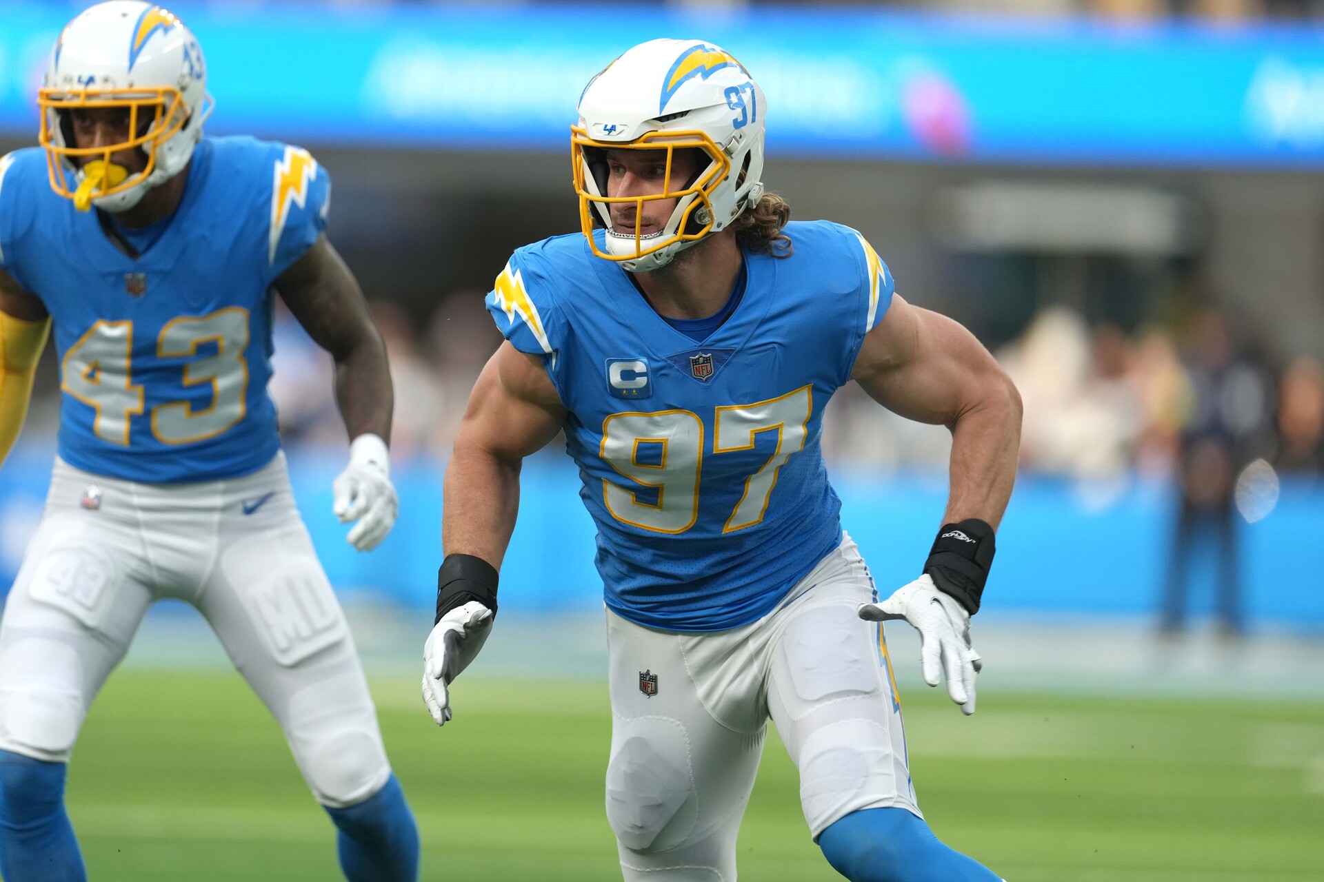 Los Angeles Chargers linebacker Joey Bosa (97) against the Los Angeles Rams at SoFi Stadium.
