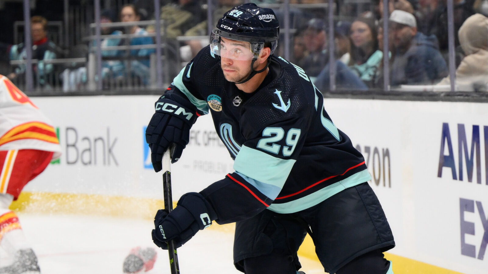 Sep 25, 2023; Seattle, Washington, USA; Seattle Kraken defenseman Vince Dunn (29) during the game at Climate Pledge Arena.