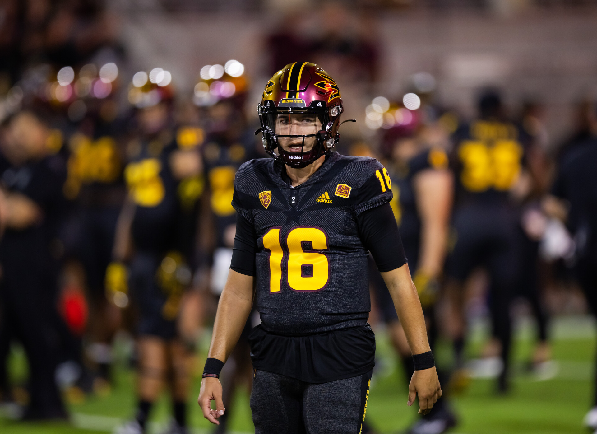 Sep 9, 2023; Tempe, Arizona, USA; Arizona State Sun Devils quarterback Trenton Bourguet (16) against the Oklahoma State Cowboys at Mountain America Stadium.