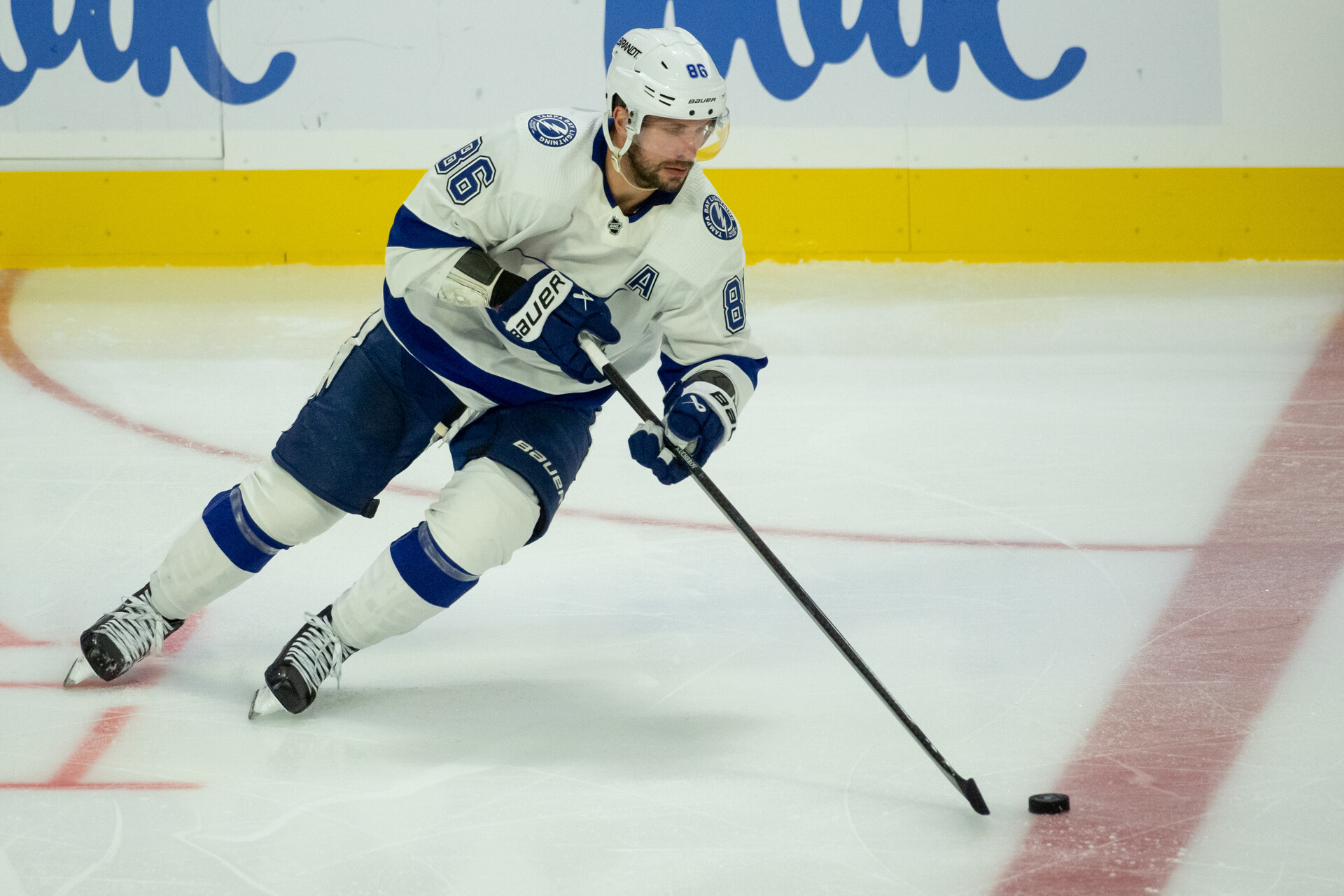 Oct 15, 2023; Ottawa, Ontario, CAN; Tampa Bay Lightning right wing Nikita Kucherov (86) skates with the puck in the third period against the Ottawa Senators at the Canadian Tire Centre