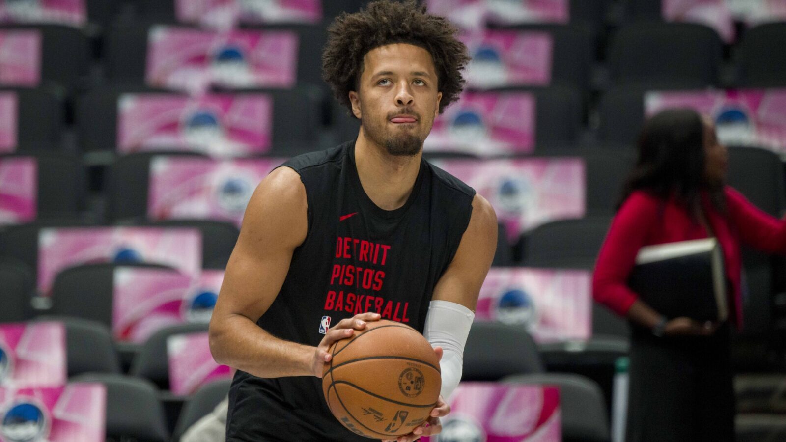 Oct 20, 2023; Dallas, Texas, USA; Detroit Pistons guard Cade Cunningham (2) warms up before the game between the Dallas Mavericks and the Detroit Pistons at the American Airlines Center.