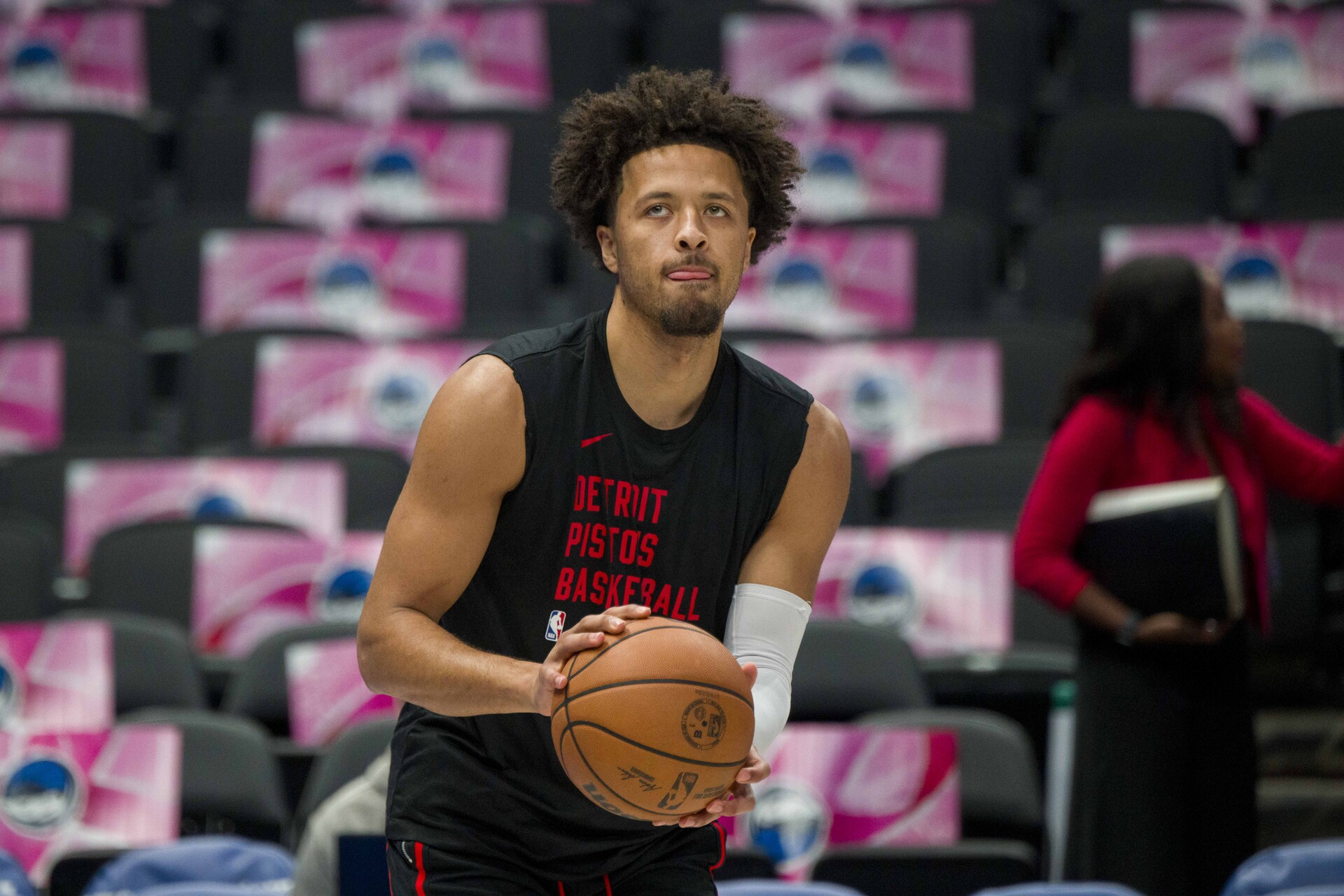 Oct 20, 2023; Dallas, Texas, USA; Detroit Pistons guard Cade Cunningham (2) warms up before the game between the Dallas Mavericks and the Detroit Pistons at the American Airlines Center.
