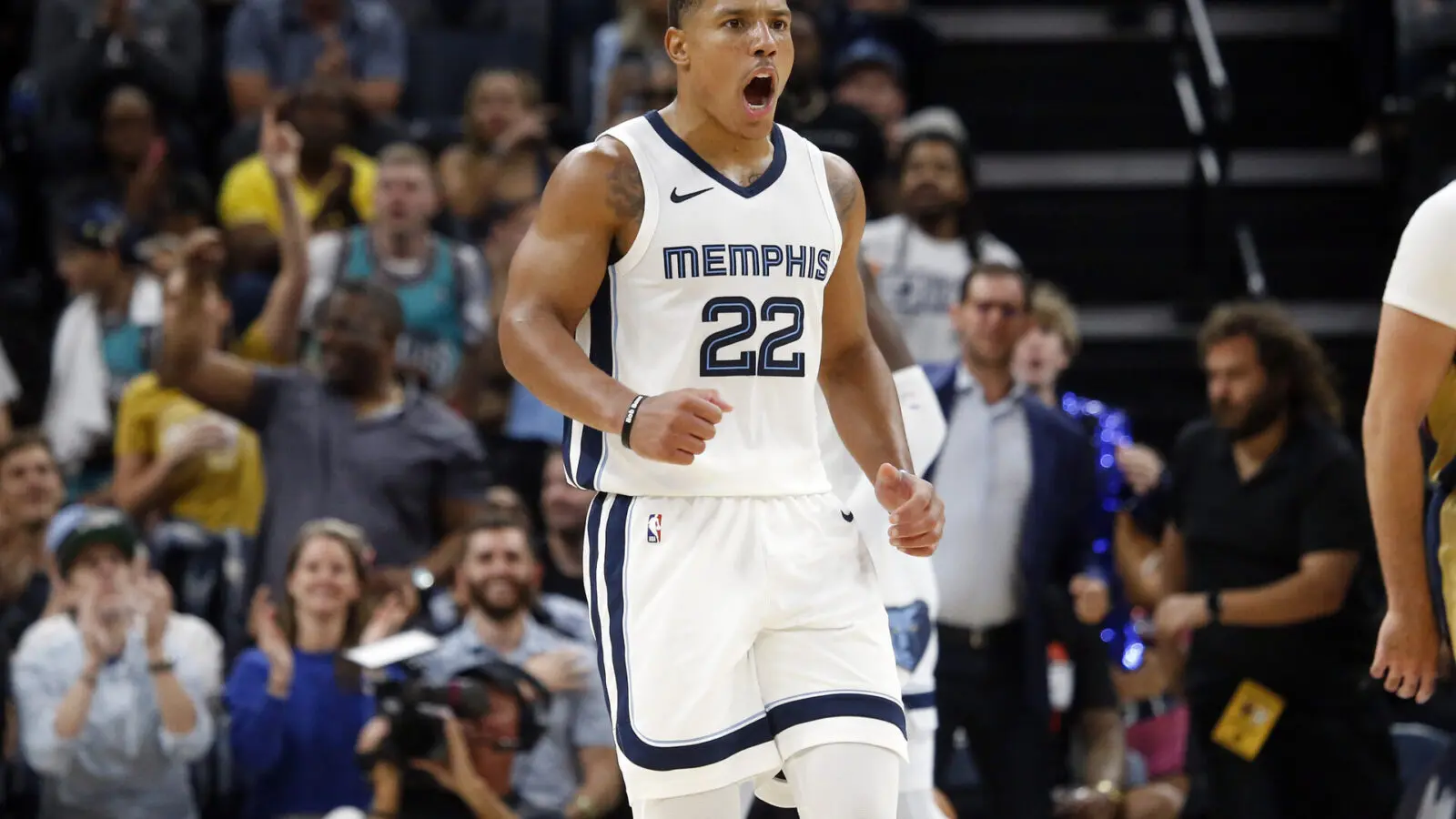 Memphis Grizzlies guard Desmond Bane (22) reacts during the second half against the New Orleans Pelicans at FedExForum.