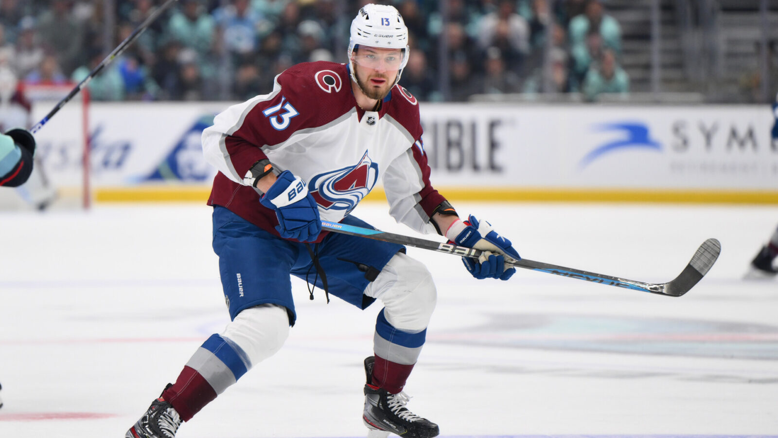 Oct 17, 2023; Seattle, Washington, USA; Colorado Avalanche right wing Valeri Nichushkin (13) during the game against the Seattle Kraken at Climate Pledge Arena.